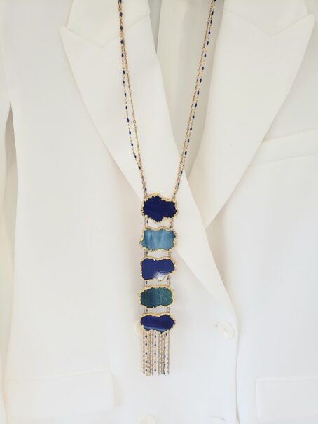 BUNNY - sautoir  en vitrail bleu