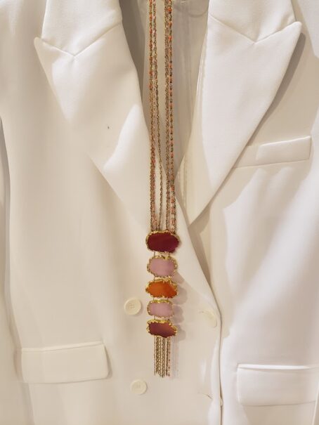 SATIE - sautoir en vitrail orange et rose