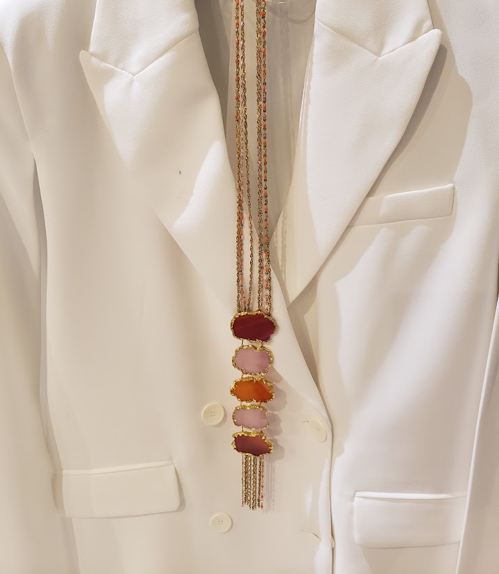SATIE - sautoir en vitrail orange et rose