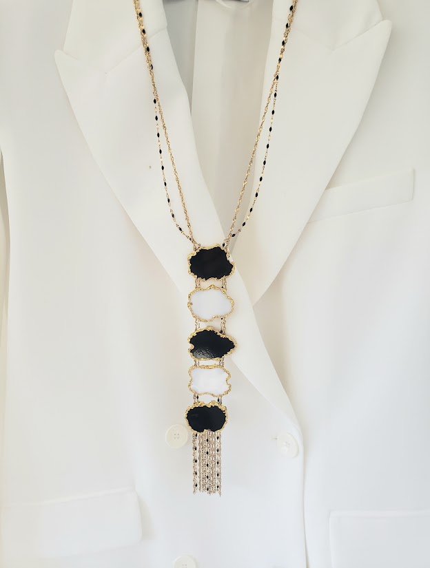 SUNBEAN - sautoir en vitrail noir et blanc