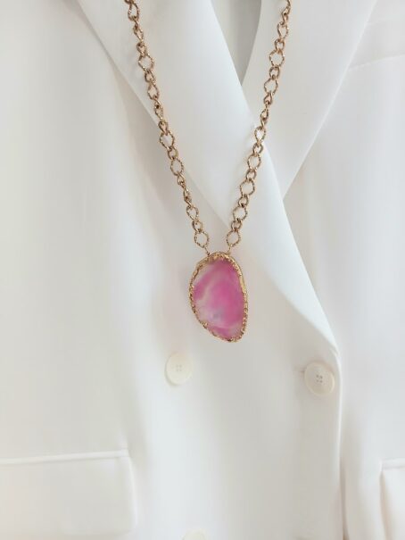 APICIL -Sautoir pierre de vitrail rose